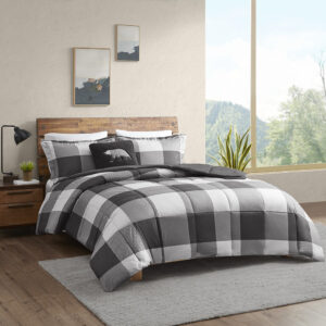 Hudson Valley Down Alternative Comforter Set in Grey/Black Buffalo Check From Woolrich