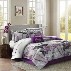 Claremont 9 Piece Comforter Set with Cotton Bed Sheets in Purple From Madison Park Essentials