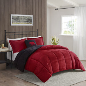 Alton Plush to Sherpa Down Alternative Comforter Set in Red/Black From Woolrich