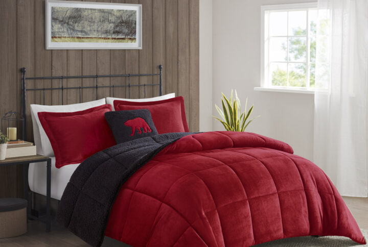 Alton Plush to Sherpa Down Alternative Comforter Set in Red/Black From Woolrich