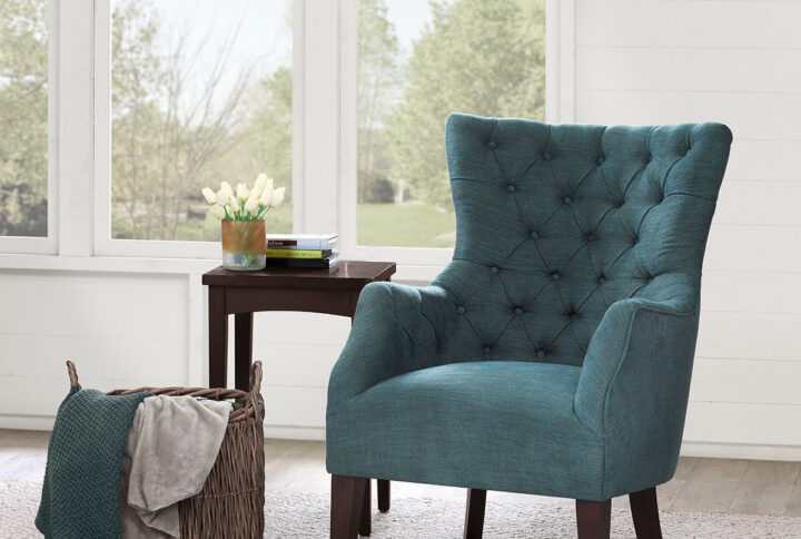 Hannah Button Tufted Wing Chair in Teal From Madison Park