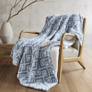 Amira Dream Soft Heated Throw in Blue Geo From Sharper Image