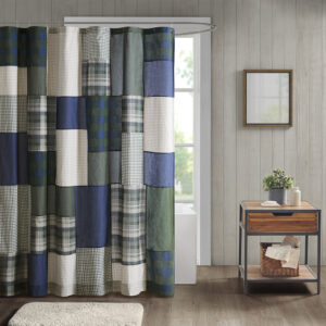 Mill Creek Pieced Cotton Shower Curtain in Green From Woolrich