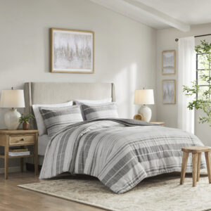 Rhodes 3 Piece Stripe Duvet Cover Set in Grey/Multi From Madison Park