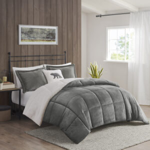 Alton Plush to Sherpa Down Alternative Comforter Set in Charcoal/Ivory From Woolrich