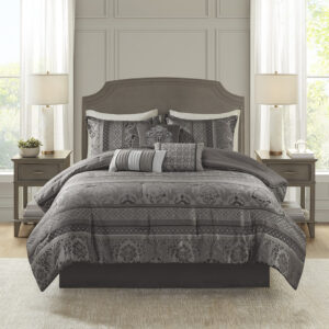 Bellagio 7 Piece Jacquard Comforter Set in Grey From Madison Park