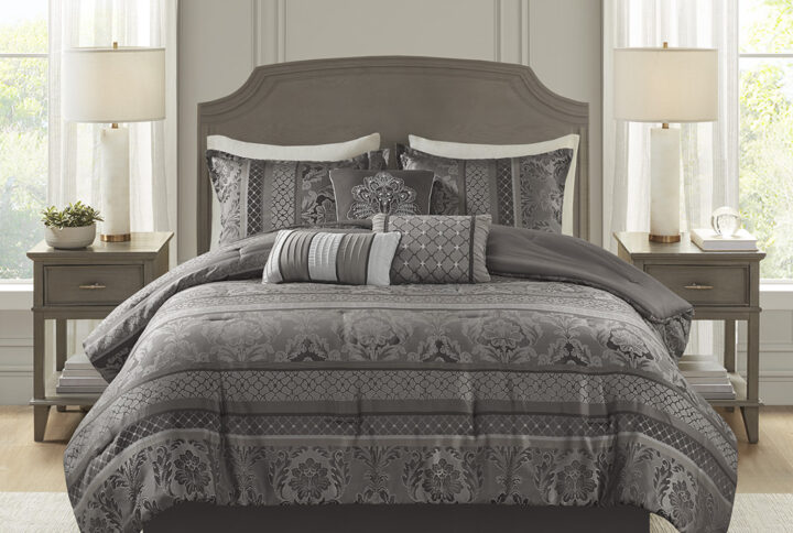 Bellagio 7 Piece Jacquard Comforter Set in Grey From Madison Park