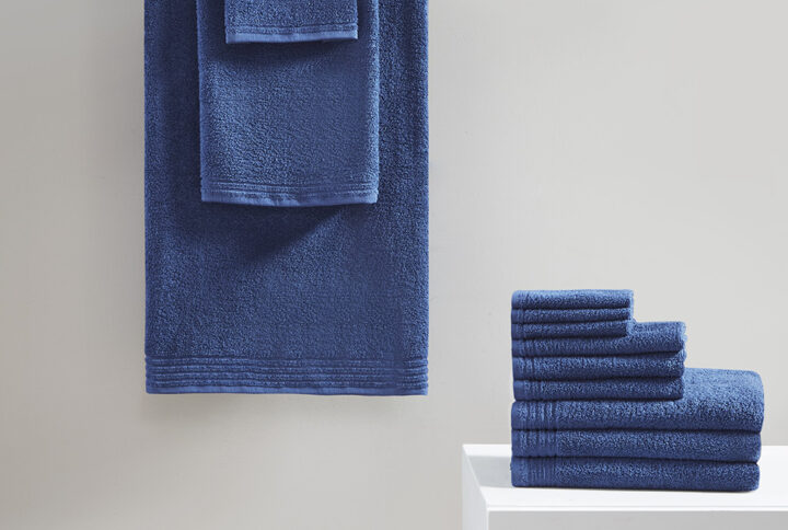 Big Bundle 100% Cotton Quick Dry 12 Piece Bath Towel Set in Indigo From 510 Design