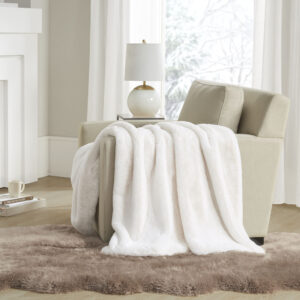 Bristol Solid Premium Faux Fur Throw in Ivory From Madison Park