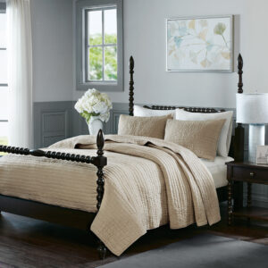 Serene 3 Piece Hand Quilted Cotton Quilt Set in Linen From Madison Park Signature