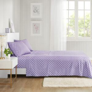 Polka Dot Printed 100% Cotton Sheet Set in Purple From Mi Zone