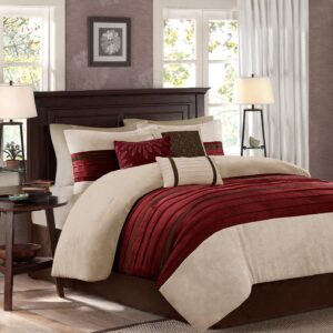 Palmer 7 PC Pieced Faux Suede Comforter Set in Red From Madison Park