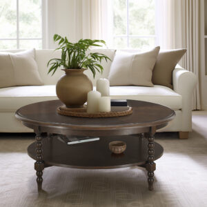 Philippe Round Coffee Table with Shelf in Brown From Martha Stewart