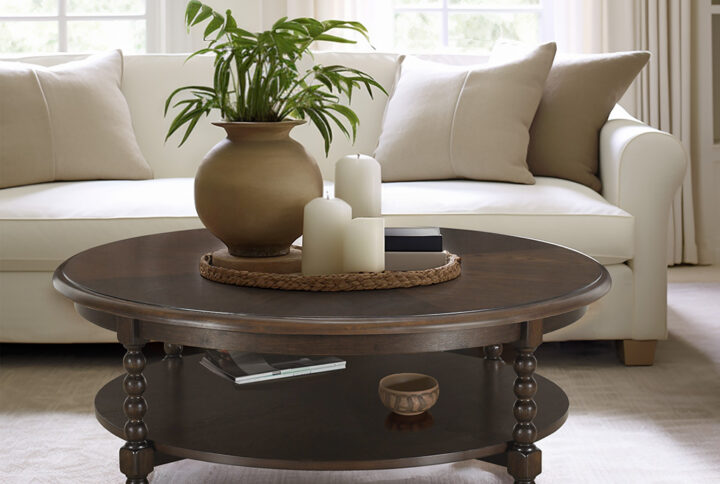 Philippe Round Coffee Table with Shelf in Brown From Martha Stewart