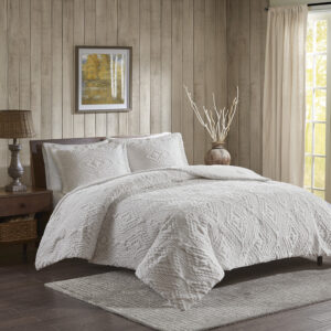 Teton Embroidered Plush Quilt Set in Ivory From Woolrich