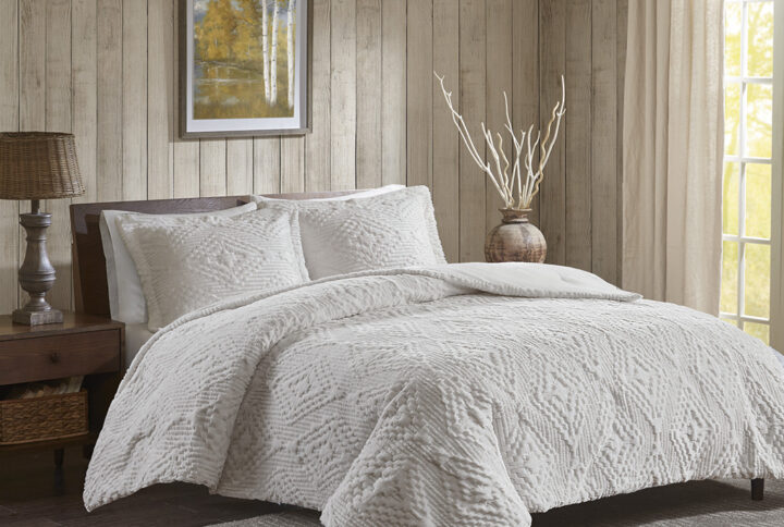 Teton Embroidered Plush Quilt Set in Ivory From Woolrich