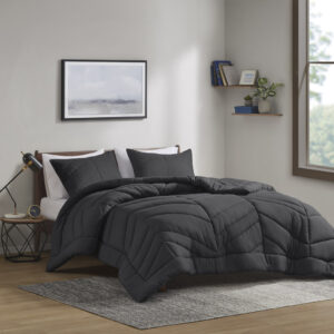 Remy Quilted Chevron Comforter Set in Black From Intelligent Design