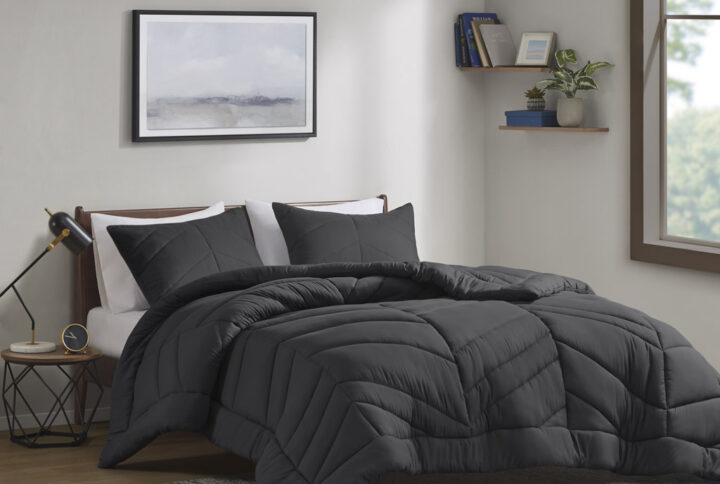 Remy Quilted Chevron Comforter Set in Black From Intelligent Design