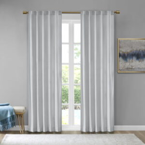 Colt Room Darkening Metallic Printed Poly Velvet Rod Pocket/Back Tab Window Panel Pair in Light Grey From 510 Design