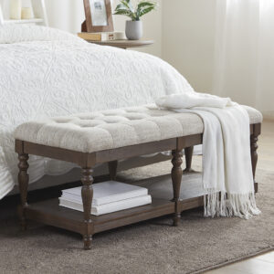 Highland Tufted Accent Bench with Shelf in Ivory From Martha Stewart