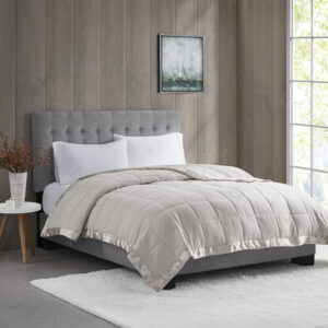 Windom Lightweight Down Alternative Blanket with Satin Trim in Grey From Madison Park