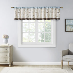 Serene Embroidered Window Valance in Blue From Madison Park