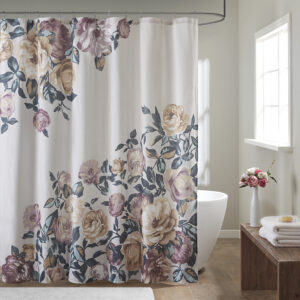 Charisma Cotton Floral Printed Shower Curtain in Ivory From Madison Park