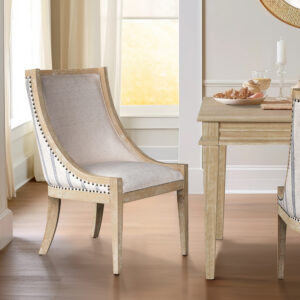 Elmcrest Upholstered Dining Chair with Nailhead Trim in Beige Stripe From Martha Stewart