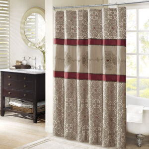 Donovan Embroidered Shower Curtain in Red From Madison Park