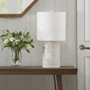 Ashbourne Embossed Floral Resin Table Lamp in Ivory From INK+IVY