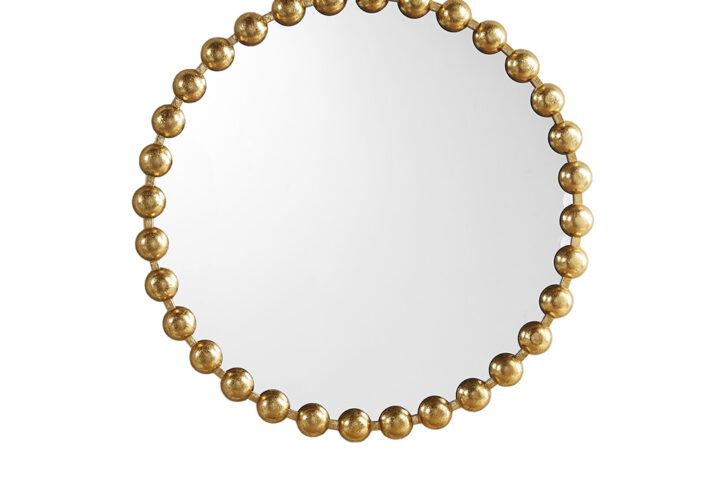 Marlowe 27" Medium Decorative Round Wall Mirror with Beaded Metal Frame in Gold From Madison Park Signature