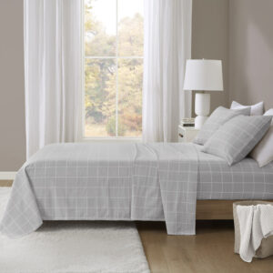 Oversized Flannel 4 Piece Sheet Set in Grey Windowpane From Beautyrest