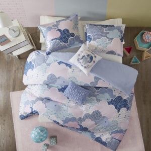 Cloud Cotton Printed Duvet Cover Set in Blue From Urban Habitat Kids