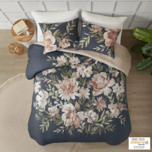 Camillia 3 Piece Cotton Duvet Cover Set in Navy From Madison Park