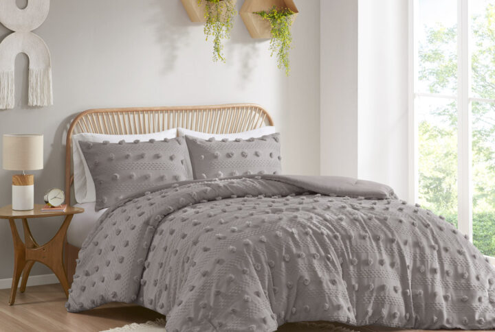 Lucy Clip Jacquard Comforter Set in Grey From Intelligent Design