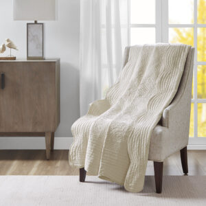 Tuscany Oversized Quilted Throw with Scalloped Edges in Cream From Madison Park