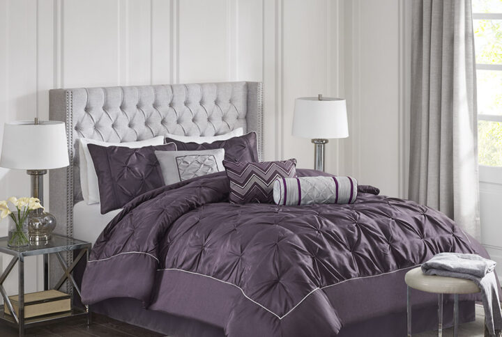 Laurel 7 Piece Tufted Comforter Set in Plum From Madison Park