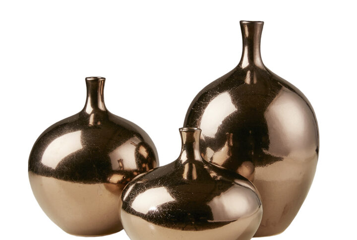 Ansen Mirrored Ceramic Decorative Vases 3-piece set in Bronze From Madison Park Signature