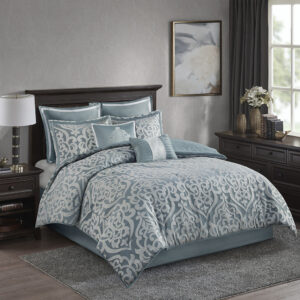 Odette 8 Piece Jacquard Comforter Set in Aqua/Silver From Madison Park