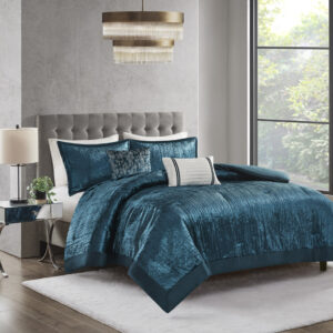 Lee 5 Piece Crinkle Velvet Comforter Set in Teal From Madison Park