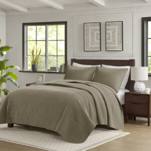 Velvet Touch 3 Piece Luxurious Oversized Quilt Set in Taupe From Hampton Hill