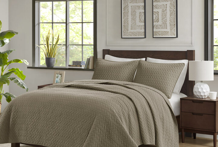 Velvet Touch 3 Piece Luxurious Oversized Quilt Set in Taupe From Hampton Hill