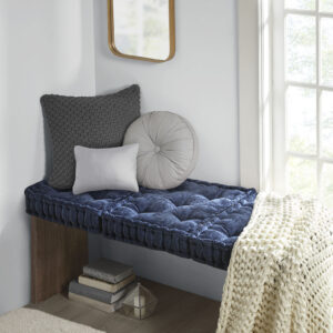 Azza Poly Chenille Square Floor Pillow Cushion in Navy From Intelligent Design