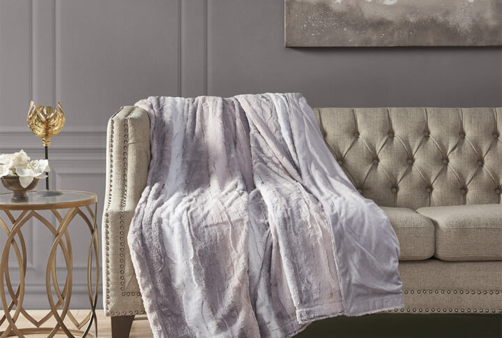 Zuri Oversized Faux Fur Throw in Blush/Grey From Madison Park