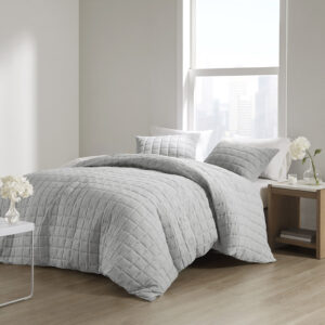 Cocoon 3 Piece Quilt Top Duvet Cover Mini Set in Grey From N Natori