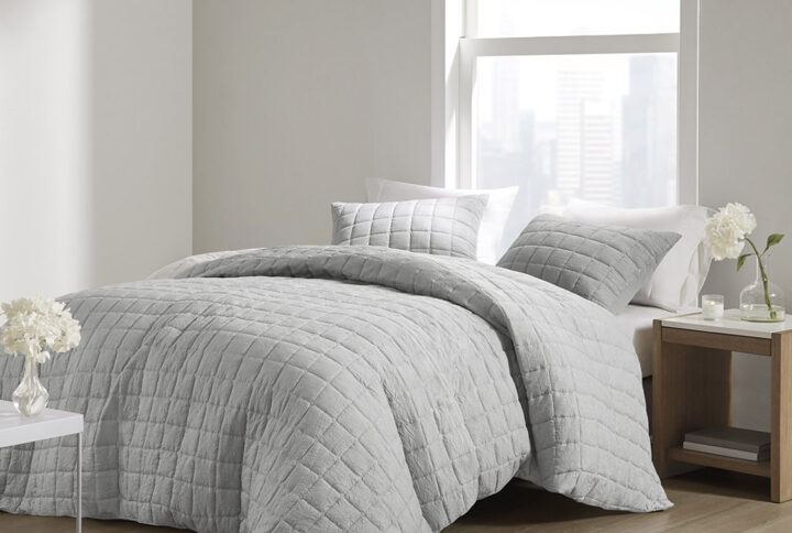 Cocoon 3 Piece Quilt Top Duvet Cover Mini Set in Grey From N Natori