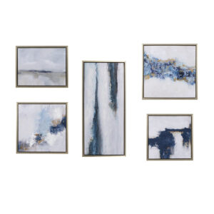 Blue Drift Abstract 5-piece Gallery Framed Canvas Wall Art Set in Multi From Martha Stewart