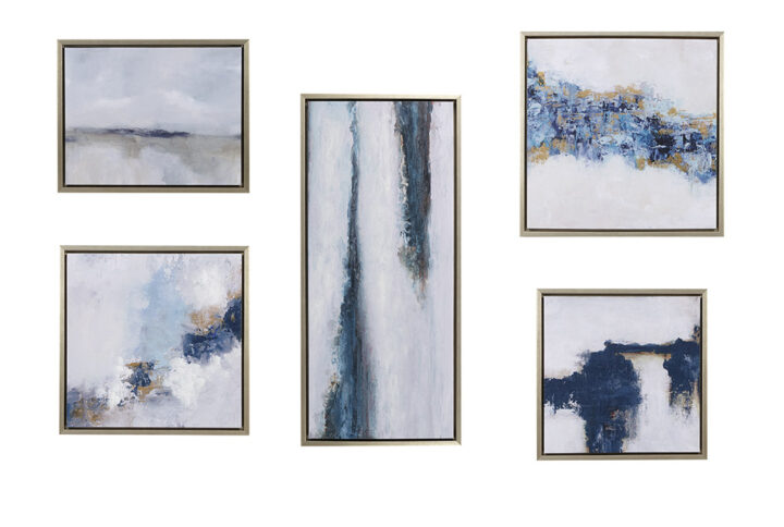 Blue Drift Abstract 5-piece Gallery Framed Canvas Wall Art Set in Multi From Martha Stewart