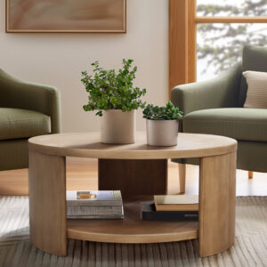 Skye Round Coffee Table with Shelf in Natural From INK+IVY