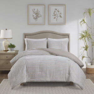 Taylor 3 Piece Clipped Jacquard Duvet Cover Set in Natural From Madison Park